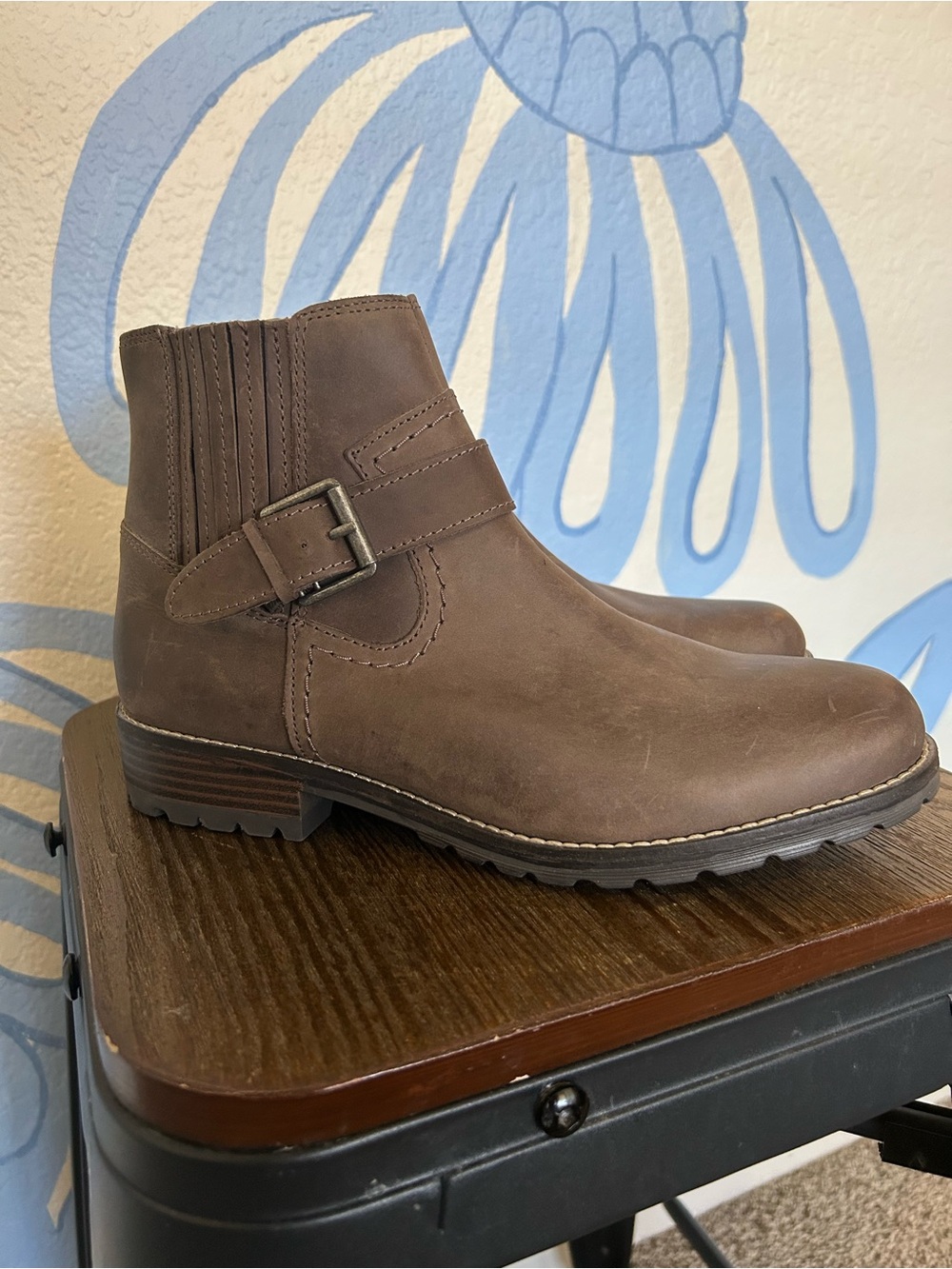 Clarks Clarkwell Strap Brown Leather Moto Ankle Boots
